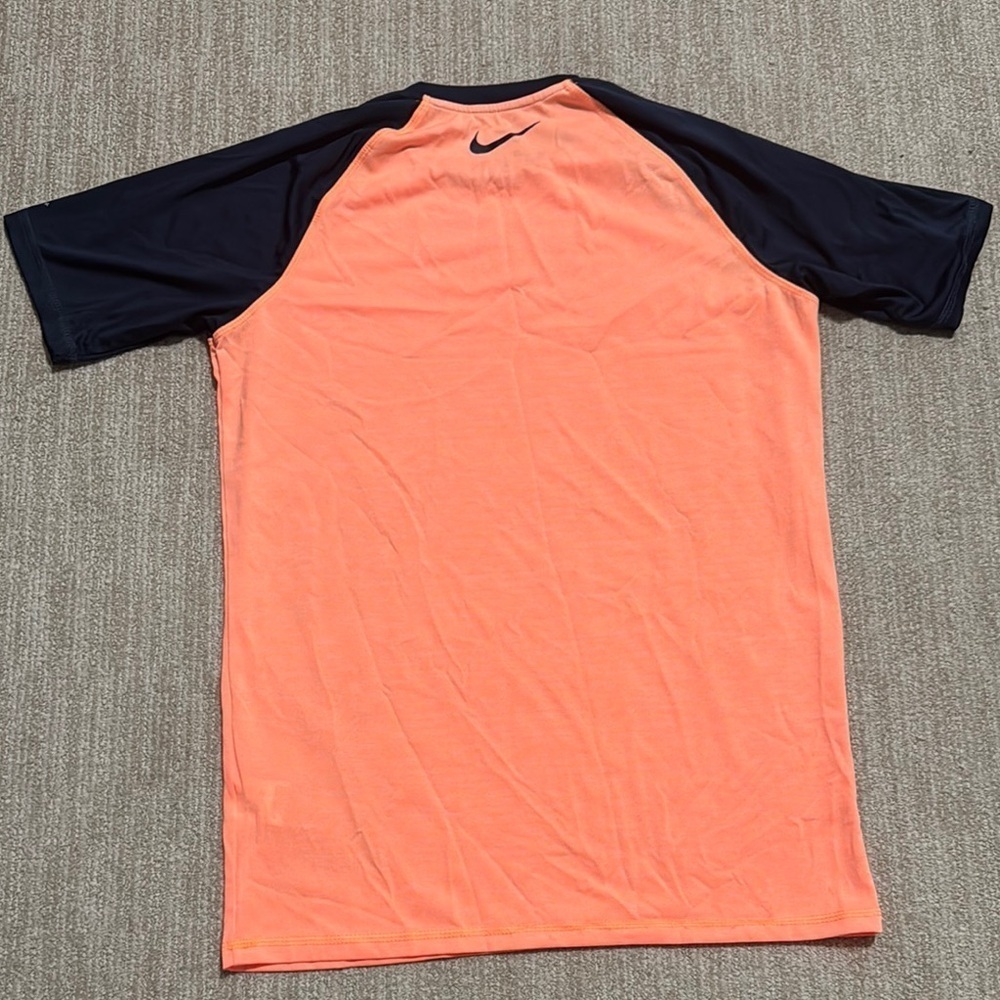 Nike Swim Dri-FIT Hydroguard Short Sleeve Shirt Orange/Navy Men's Size S UPF 40+ - Picture 11 of 12